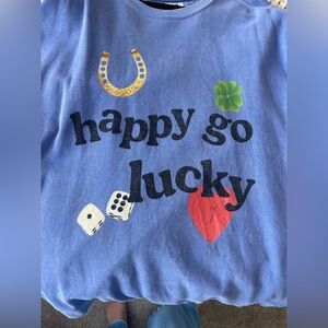 Blue 'Happy Go Lucky' crewneck